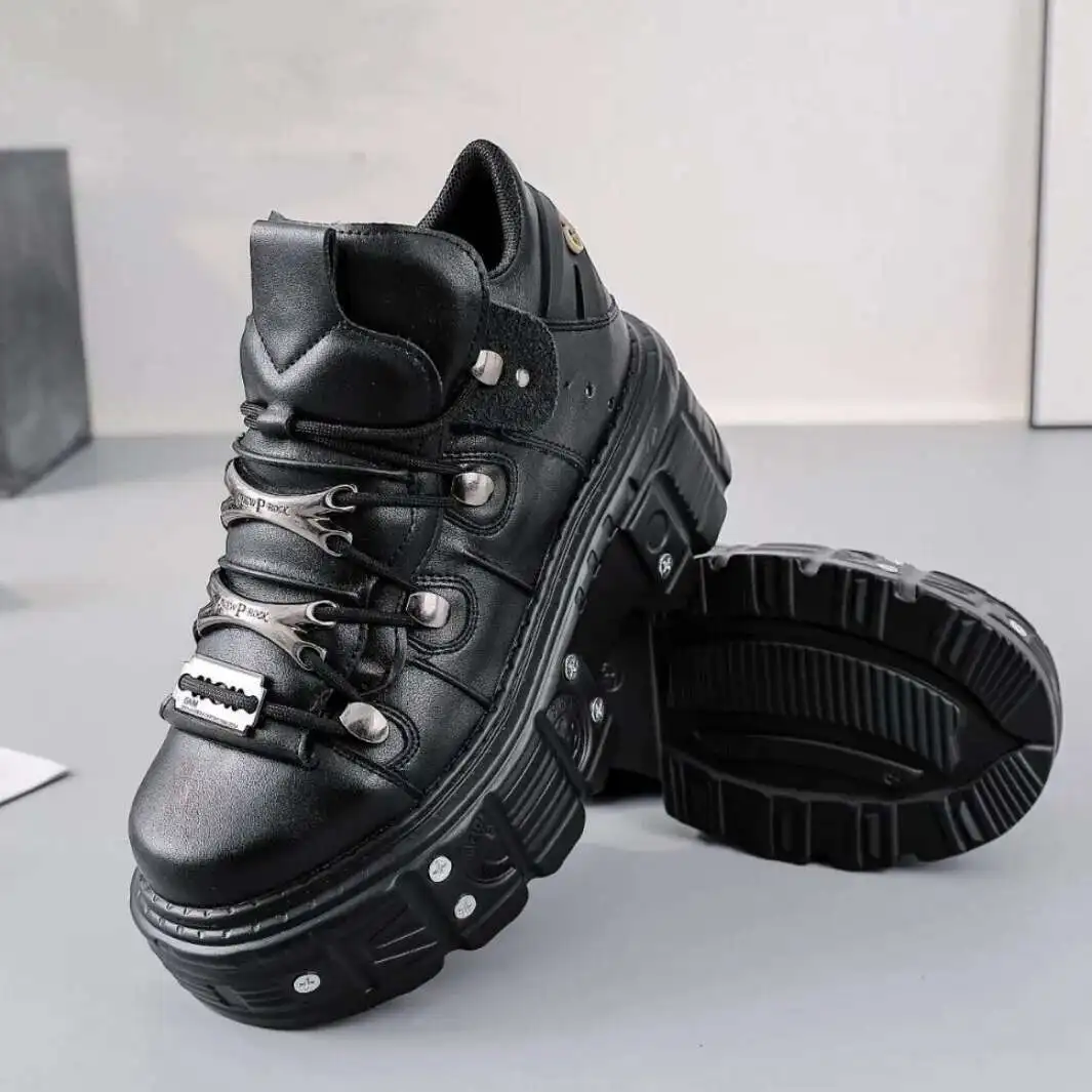 New Rock Schuhe 2025, Damen-Turnschuhe, klobige Turnschuhe, Damenschuhe mit dicken Sohlen, Heavy-Metal-Persönlichkeit, Gothic-Punk-Stiefel für Damen