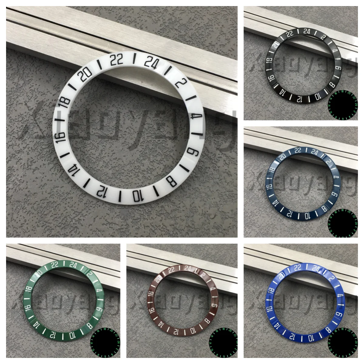 39,3 mm * 31 mm Exp2-Stil Keramik-Uhrenlünette Schwarz Weiß Blau Grün Braun Einsatz 24 Digital C3 Grün leuchtende Passform 40 mm Uhrengehäuse Image