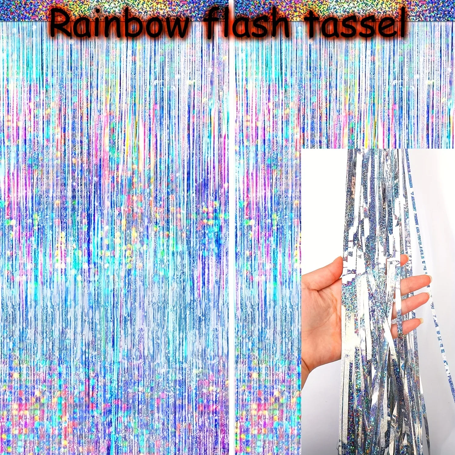 2 Stück 2 Meter und 1 Meter breiter silberner Glitzerhintergrund, geeignet für Geburtstags- und Discopartys der 1970er, 1980er und 199er Jahre Image