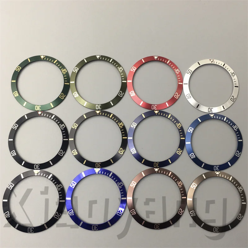 38mm schwarz grün blau rot braun Vintage Aluminium Uhren lünette Einsatz Silber Gold Index passend für 40mm Uhrengehäuse modifiziertes Uhren teil