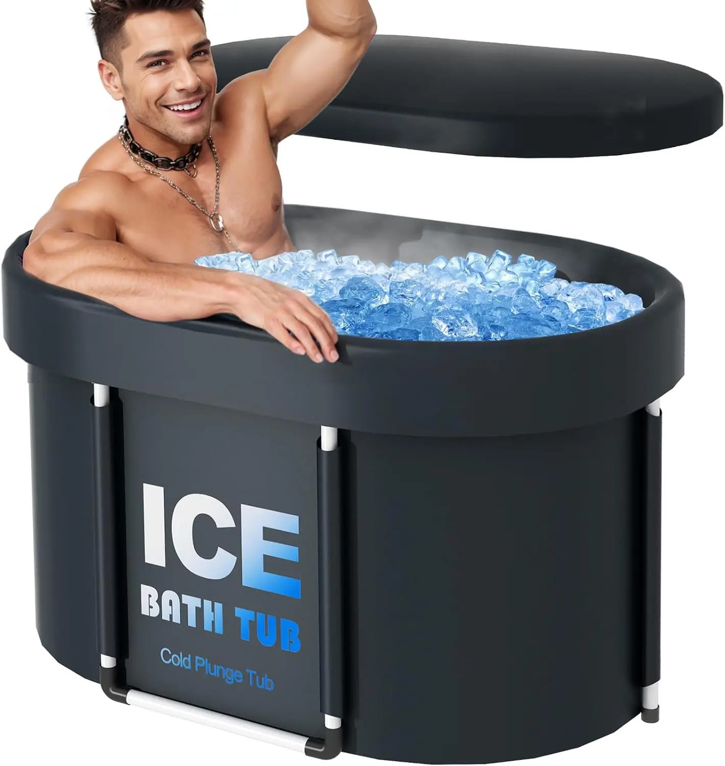 Ovale Eisbadewanne mit Deckel für Sportler, 450 l, tragbare Kaltwassertherapie für Kaltwassertherapie, 6-lagige Eisbäder zu Hause im Freien Image