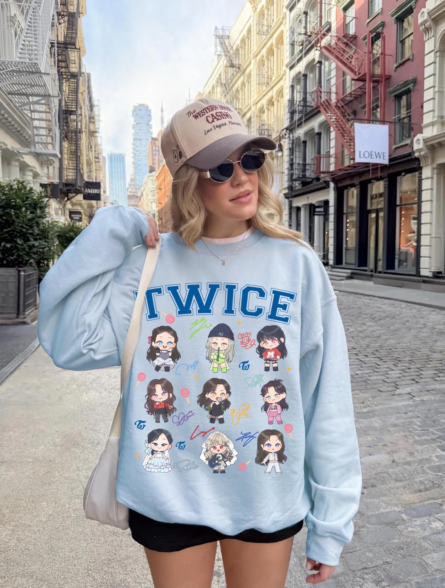 Felpa con cappuccio Twice All Members Chibi, maglietta Twice World Tour: gruppo K-Pop, Twice Jihyo, Nayeon, Momo, Twice This Is For World Tour, Twice
