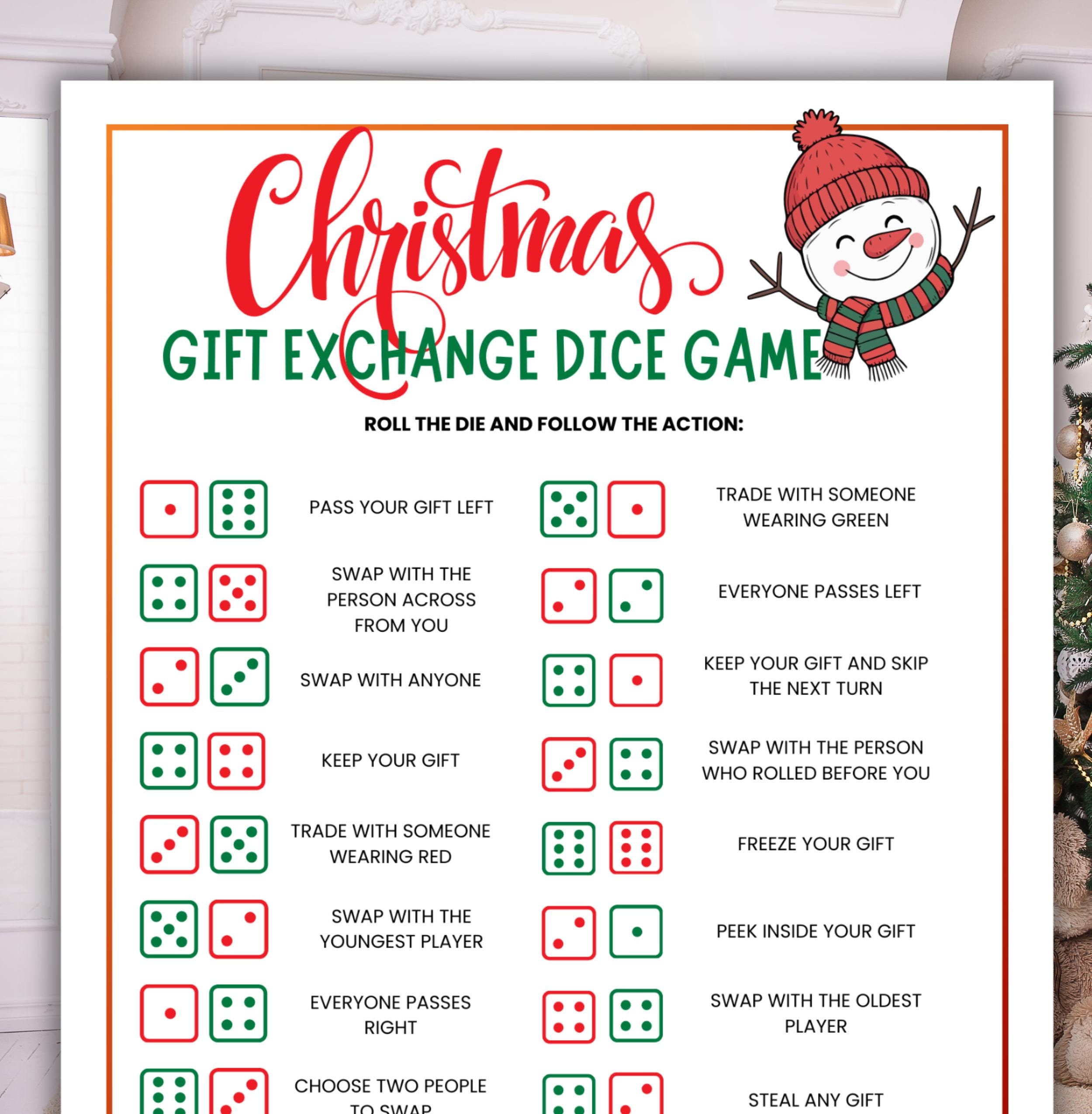 Gioco di dadi per lo scambio di regali di Natale / Gioco di scambio di regali / Gioco di gruppo natalizio stampabile / Gioco di dadi natalizi / Downlo