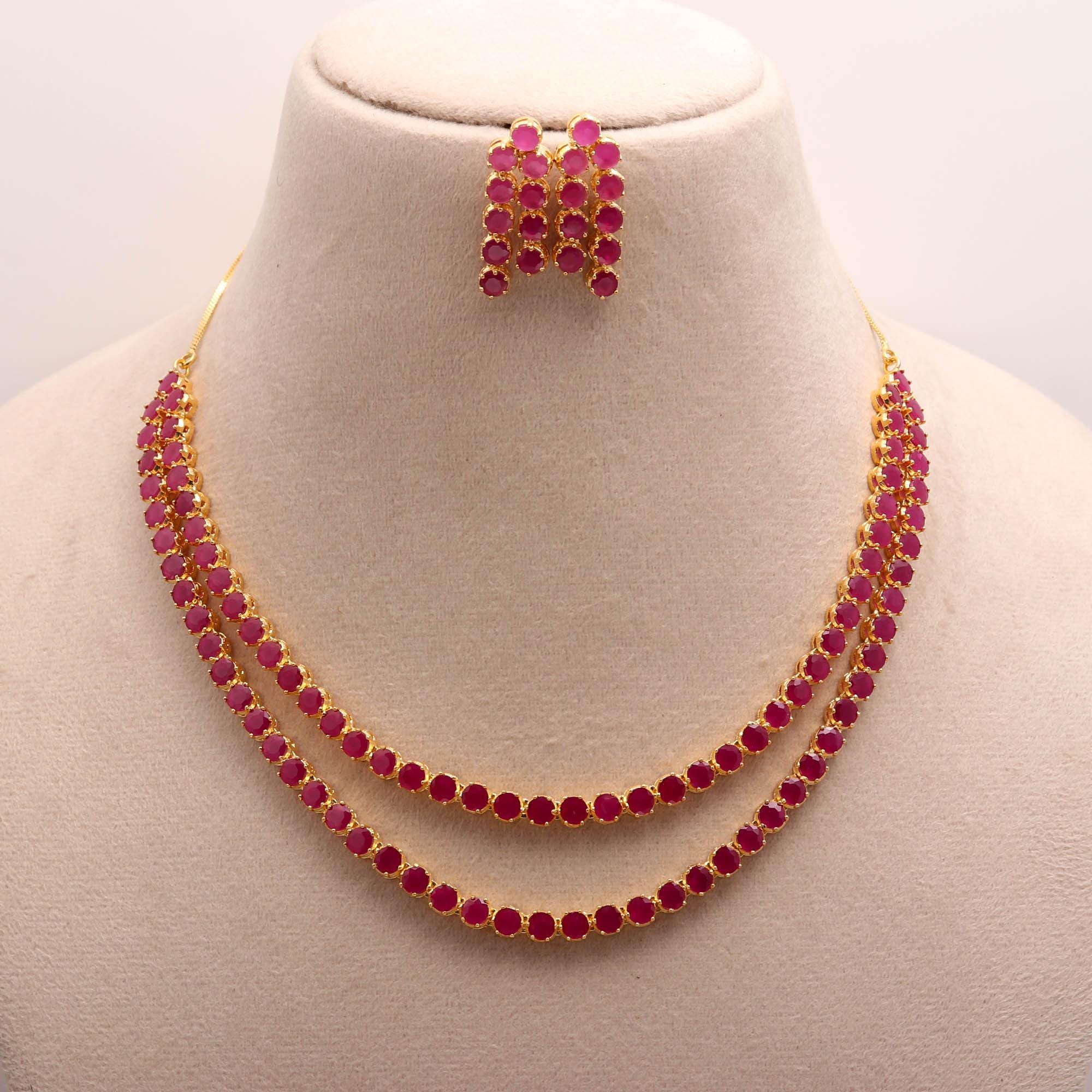 Set di collana con rubini placcati in oro 22 carati / Collana con pietra rossa a doppio strato / Gioielli da sposa indiani / Set di gioielli da sposa