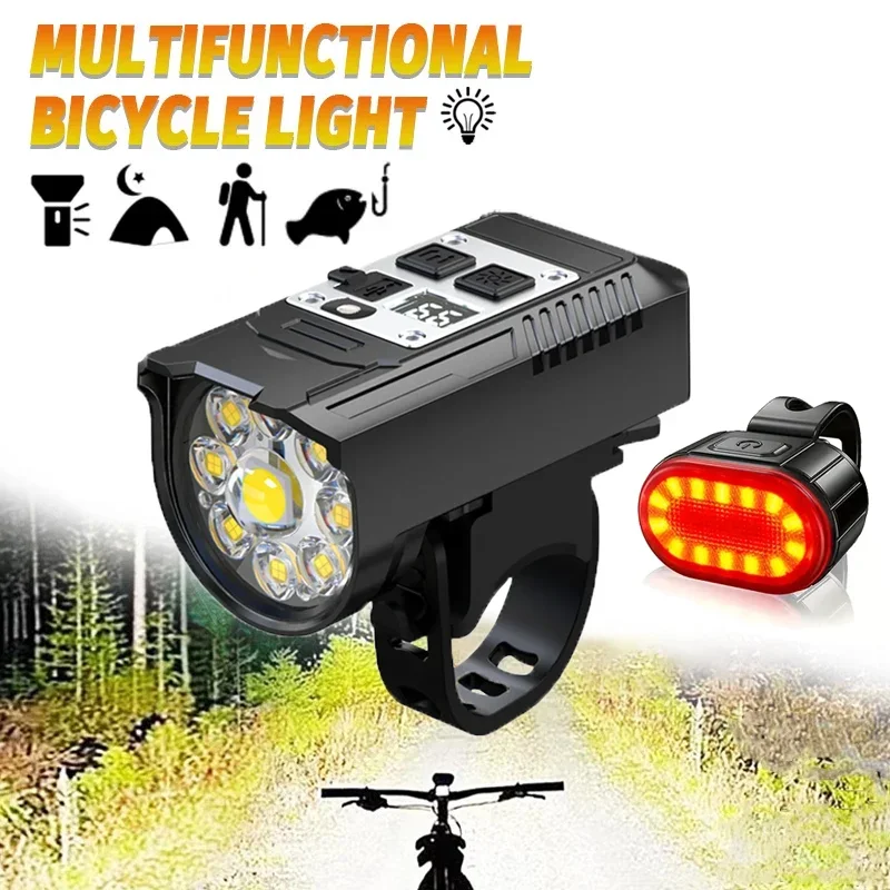 Luce per bici con sensazione della luce Faro per bicicletta a 9 LED Ricaricabile tramite USB Torcia anteriore per bicicletta super luminosa Lampada per mountain bike