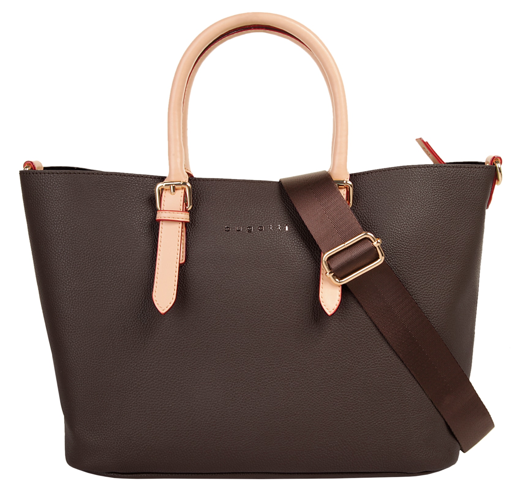 Shopper BUGATTI "ELLA", Damen, Gr. B/H/T: 38cm x 23cm x 10cm onesize, braun (dunkelbraun), Polyurethan (PU), unifarben, Taschen Shopper