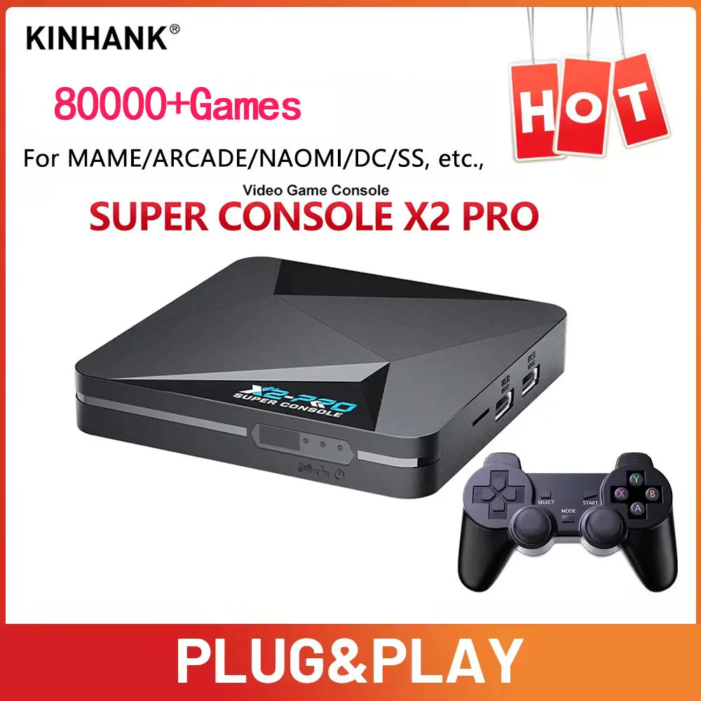 KINHANK Super Console X2 Pro boîte de jeu Console de jeu vidéo rétro 100000 jeux vidéo pour SS/MAME/DC/NAOMI avec manettes de jeu
