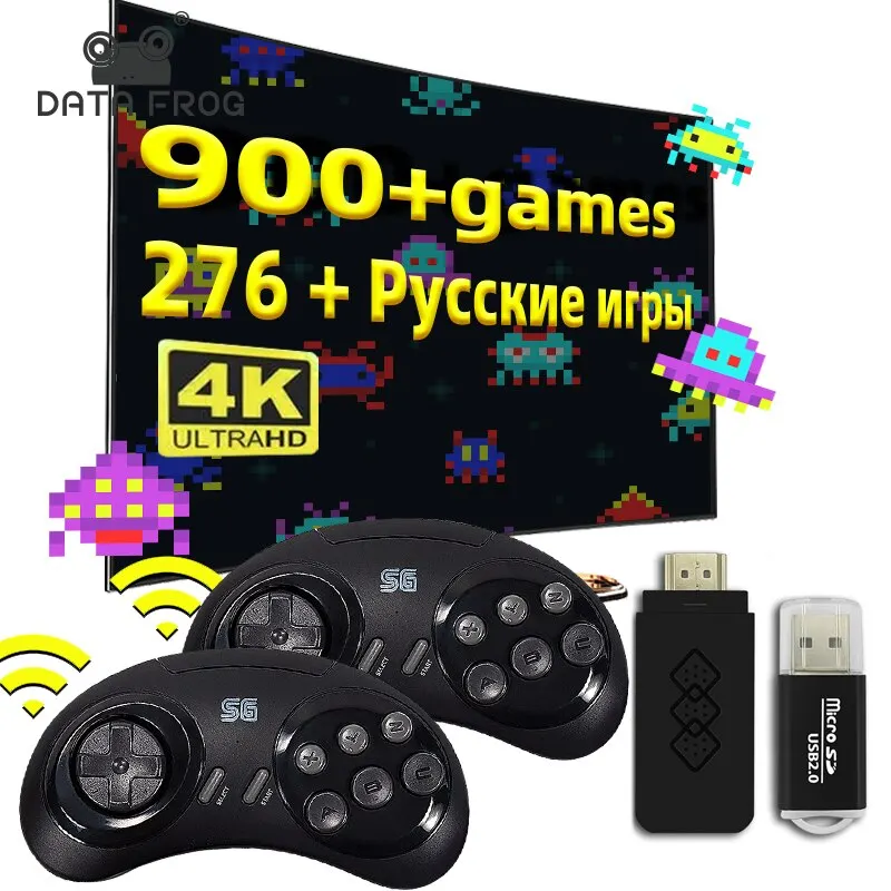DATA FROG 4K Consoles de jeux vidéo rétro 900 jeux bâton de jeu 16 bits MD double manette de jeu sans fil pour Sega Genesis Mega Drive