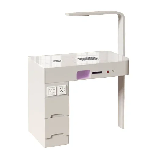 Cremefarbenes Nageltisch- und Stuhlset mit integriertem Hochleistungsstaubsauger der zweiten Generation und Rotlicht-Backlampe Image