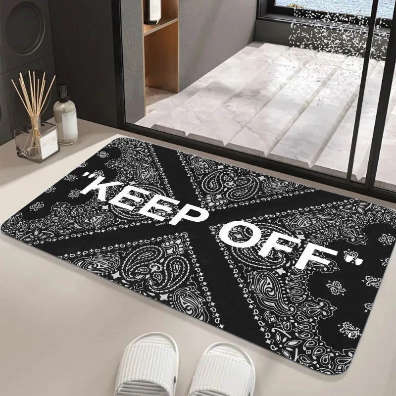 KEEP OFF „Text-Teppichmatte – dekoratives Paisley-Muster, industriell, Bohemian-Stil, modern, edgy, Statement-Heimdekoration, Teppich, Willkommensmatte Image
