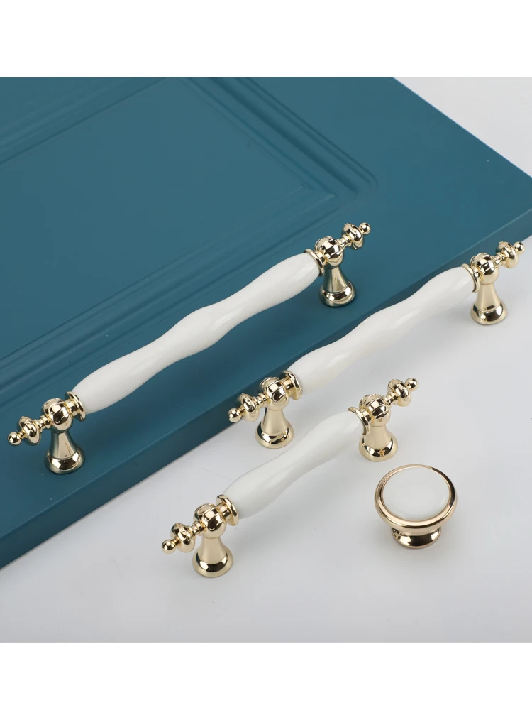 Mode Keramik Schrank Griffe Goldene Küche Schrank Tür Griffe Schublade Knöpfe Europäischen Weiß Möbel Zieht Image