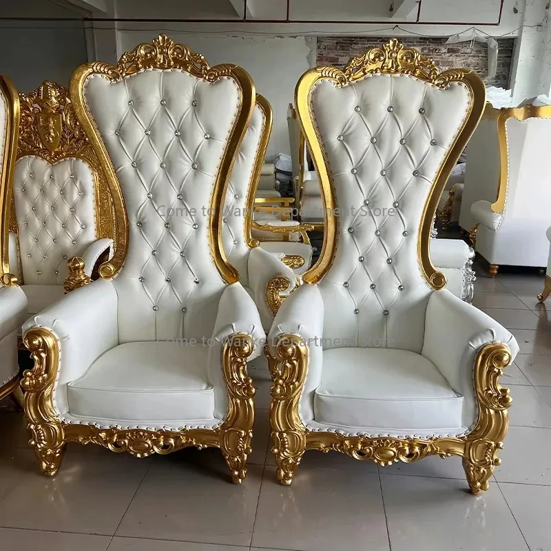 King and Queen Gold Throne-Stühle mit hoher Rückenlehne, königlicher Luxus-Hochzeitsstuhl für Bräutigam und Braut Image