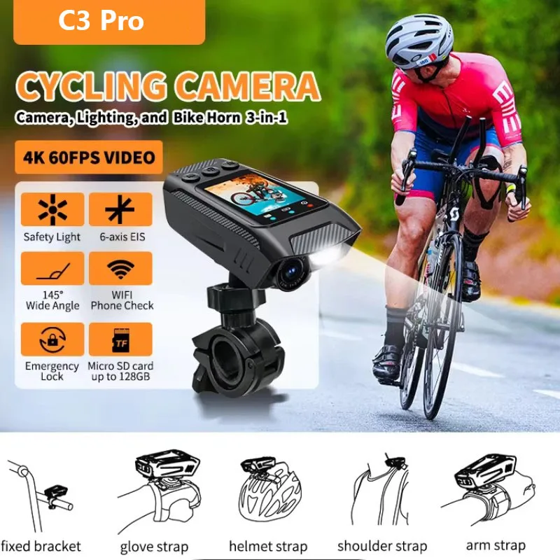4K HD 60FPS Fahrradkamera 2,0 Zoll IPS Farbbildschirm Drahtlose Fidelity-Verbindung mit Taschenlampe Fahrradhupe Motorradkamera Image