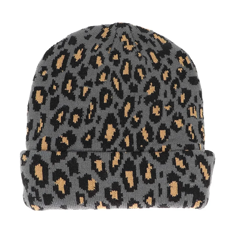 Leopardenmuster Jacquard Krempenlose Mütze Unisex Strickmütze Herbst Winter Dicke warme Hip-Hop Casual Kopfbedeckung Image