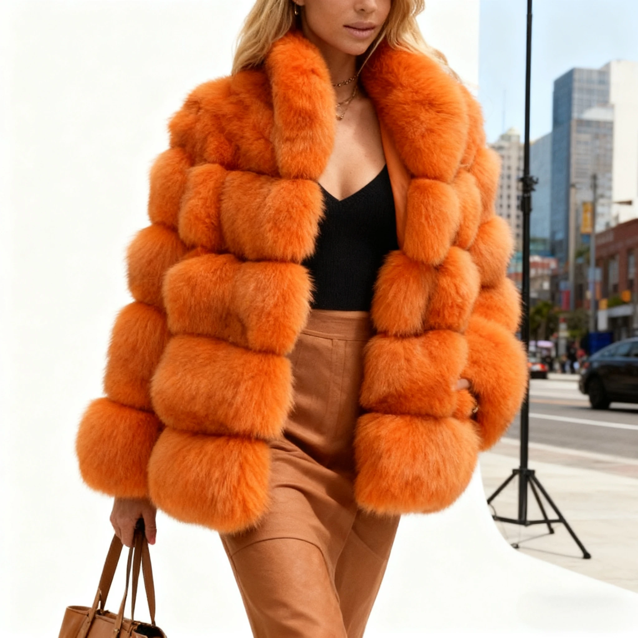 Lila Faux Fuchs Pelz Mäntel Maxi Mäntel Frauen Drehen Unten Kragen Dicke Warme Elegante Herbst Winter Offenen Stich Pelz Jacken Streetwear