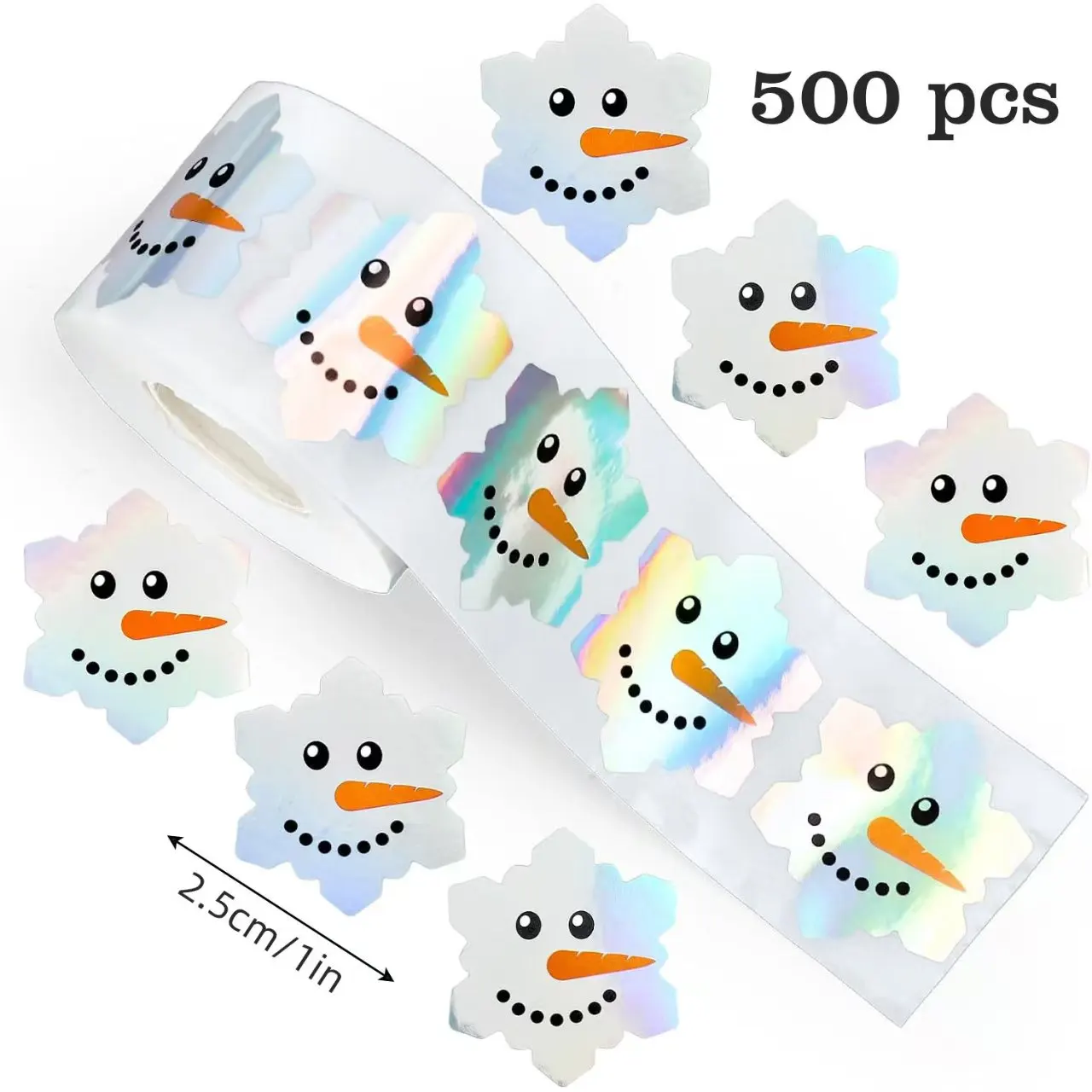 500 Stück pro Rolle, Weihnachtskollektion, lasergeschnittene Schneemann-Doodle-Aufkleber, PVC, selbstklebende, festliche Party-DIY-Dekorationsaufkleber Image