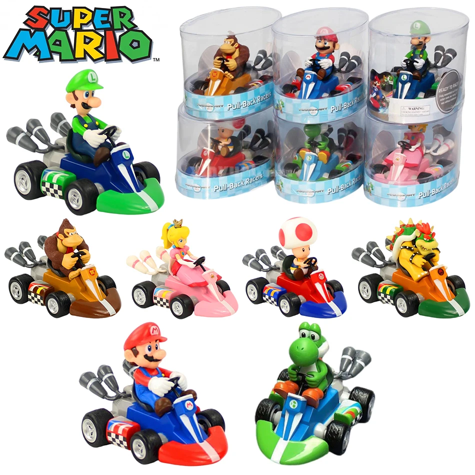 Super Mario Pull Back Auto Grün Yoshi Donkey Kong Bowser Luigi Kröte Prinzessin Pfirsich Action Figur Spielzeug Anime Spiel Puppe Kind Geschenke Image