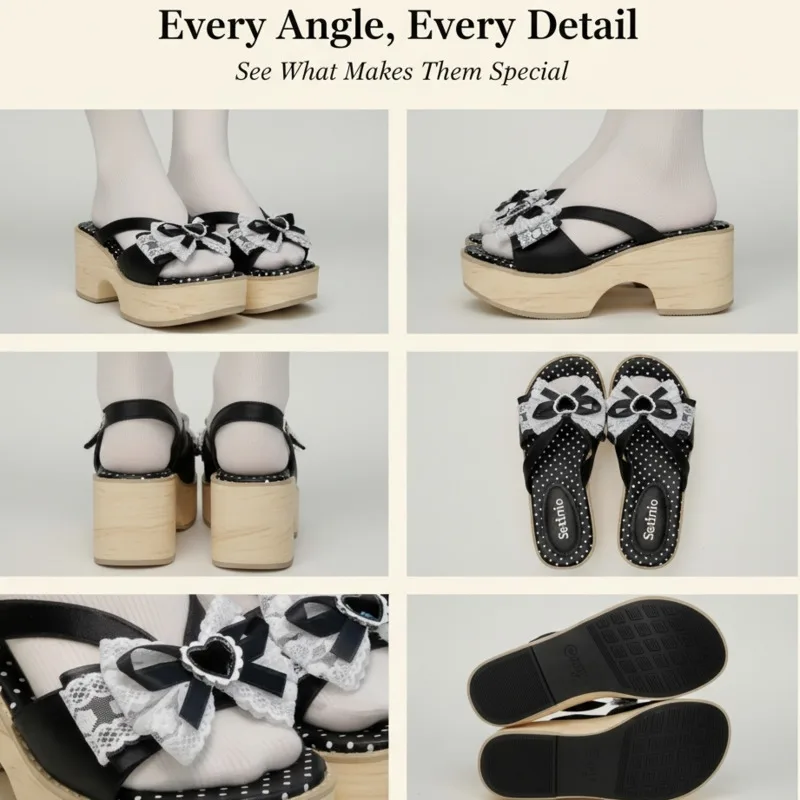 Kuchen Schuhe Frauen Showa Bogen Liebe Schuhe JK Little Hoshino Akari Holzmaserung Dicke Sohle Japan Starke Ferse Clogs Schuhe Cosplay Slipper