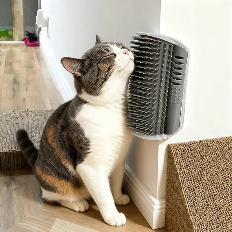 Wandmontierter Cat Self Groomer mit Massagekammbürste für die Pflege und Entspannung von Kätzchen und Welpen Image