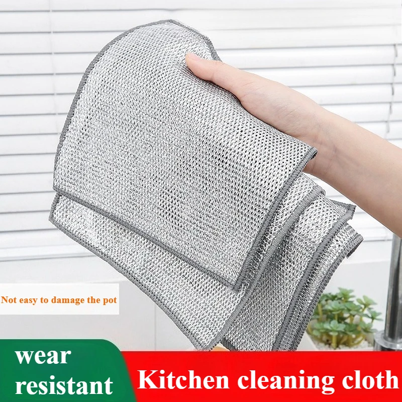 Küchen-Geschirrspültuch, nicht fettend und leicht zu reinigen, Stahldrahttuch, Haushaltsbürstentopf, starkes, verschleißfestes Tuch Image
