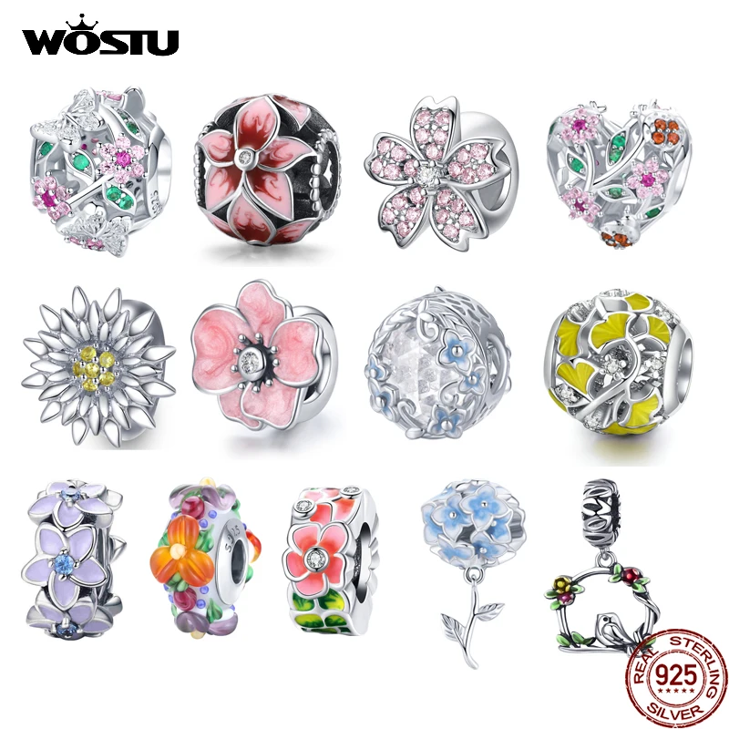 WOSTU Heißer Verkauf Daisy Flower Serie Charms 925 Sterling Silber Spacer Perlen Baumeln Charms Fit Original Armbänder DIY Schmuck Image