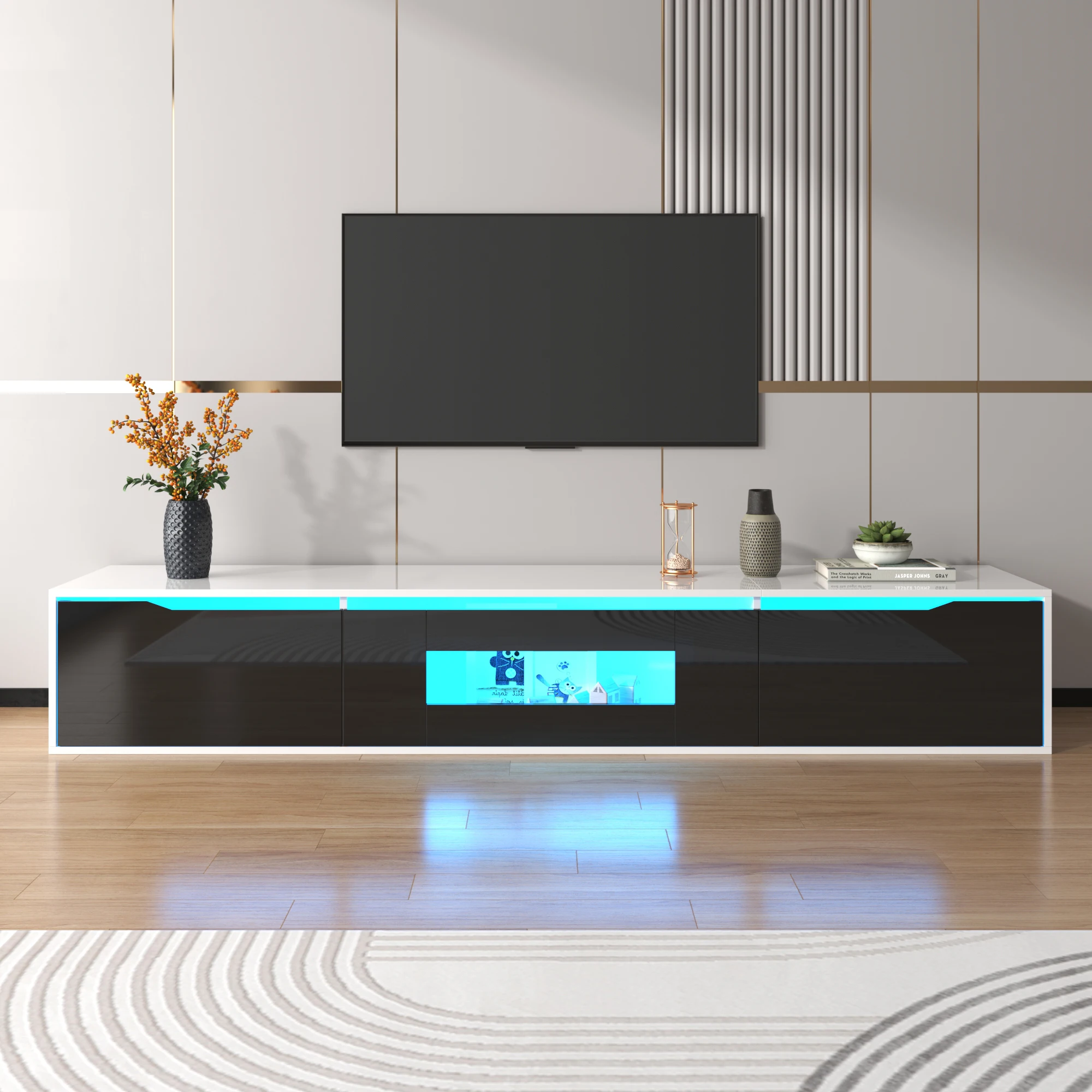 Anajqaqia 180 x 30 x 35 cm TV-Schrank, Hochglanz-TV-Ständer, moderner TV-Schrank mit farbwechselnder LED-Beleuchtung und Stauraum Image