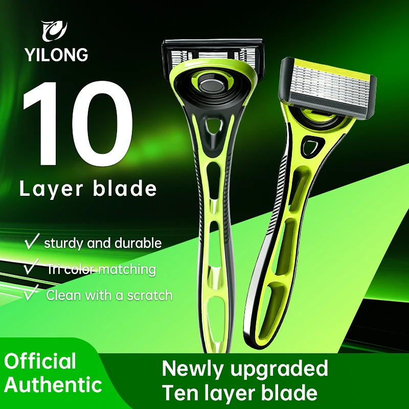 10-lagiger Rasierer (1 Rasiererhalter + 4 Klingen Kopf) Kassetten-Rasierrasierer-Set, grünes Körper-Gesichts-Haarentfernungsmesser für Männer als Geschenk Image