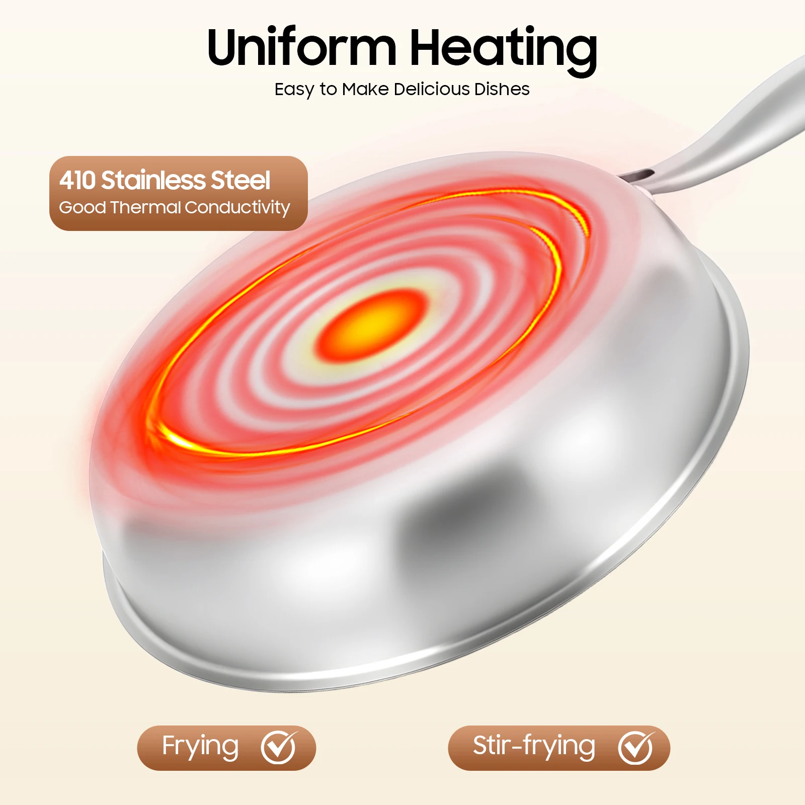 28 cm 410 Edelstahl Bratpfanne Haushalt Bratpfanne Waben Antihaft-Pfanne Steak Kochpfanne Küchenwerkzeug für Küche Image