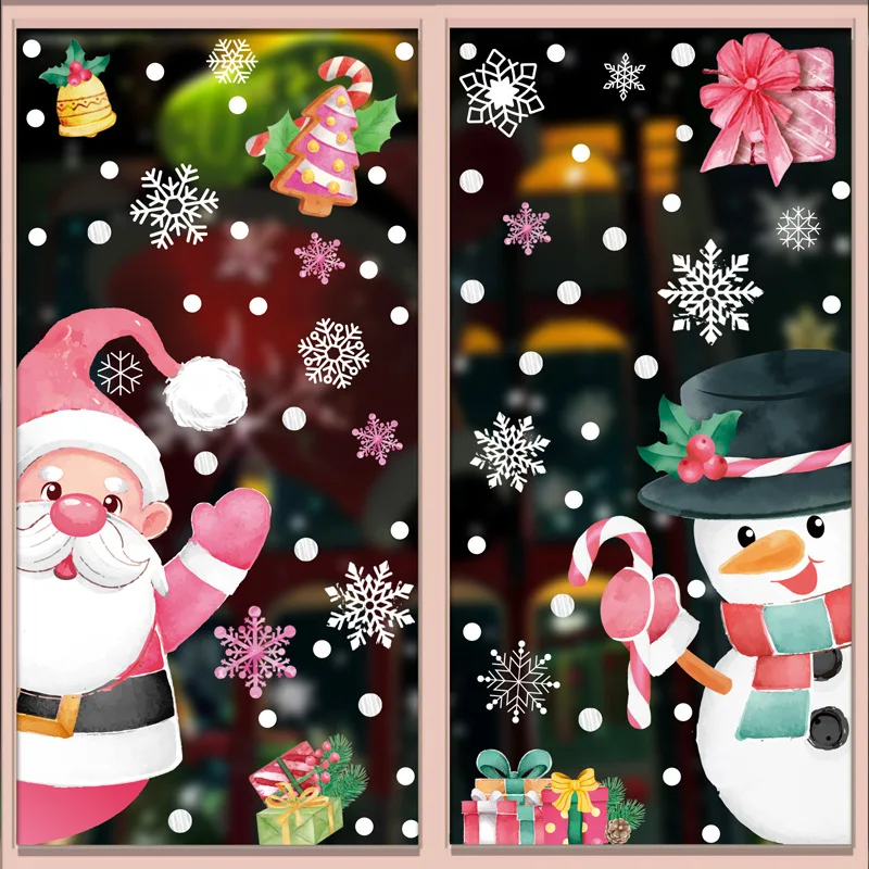 Rosa Weihnachtsmann Weihnachten Fensteraufkleber niedlich Rentier Lebkuchenmann Wandaufkleber Heimdekoration Aufkleber Noel Kerst Navidad Image