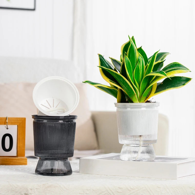 Mini transparenter Kunststoff selbstbewässernde Blumentopf Aquarium Pflanzer Vase Home Dekoration Blumentöpfe Image