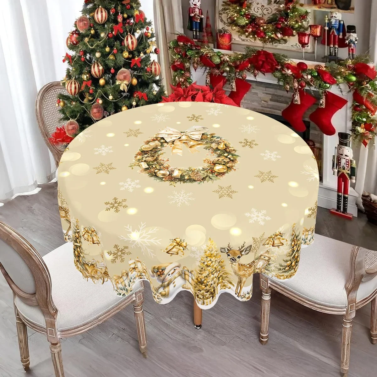 Weißgoldene Weihnachtstischdecke, Schneemann-Tischdecke, frohe Weihnachtsdekoration für Zuhause, 2025, Navidad, Weihnachtsgeschenk, Neujahr 2026 Image