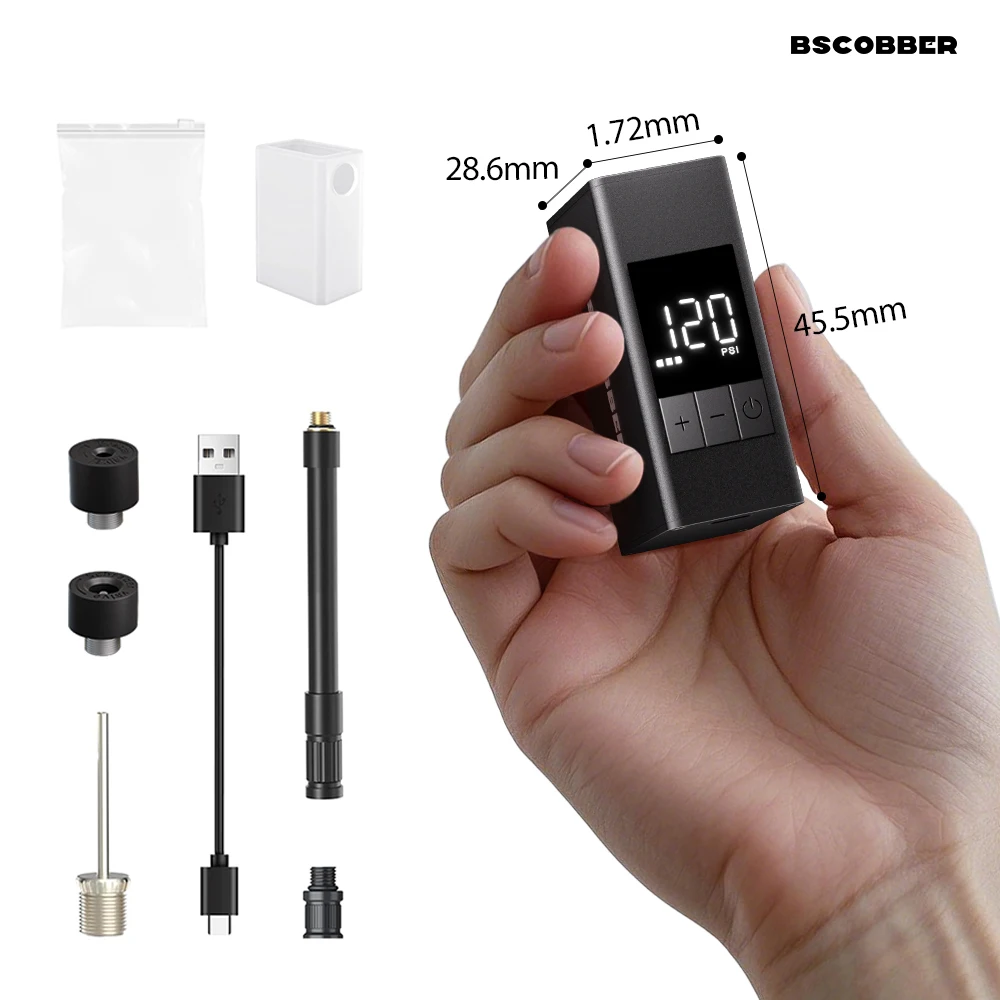 BSCOBBER Tragbare Luftpumpe A3S Fahrrad Digitalanzeige Schrader Presta Reifen Elektrischer Reifenfüller 120PSI Minipumpe Image