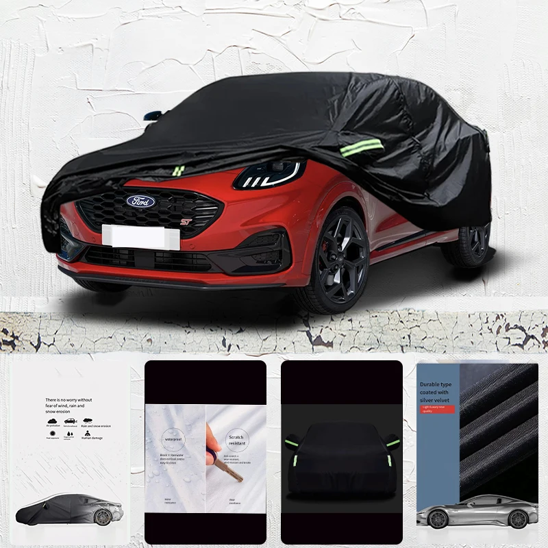Per Ford Puma fit Protezione esterna Coperture per auto complete Copertura per neve Parasole Copertura per auto esterna antipolvere impermeabile Nera