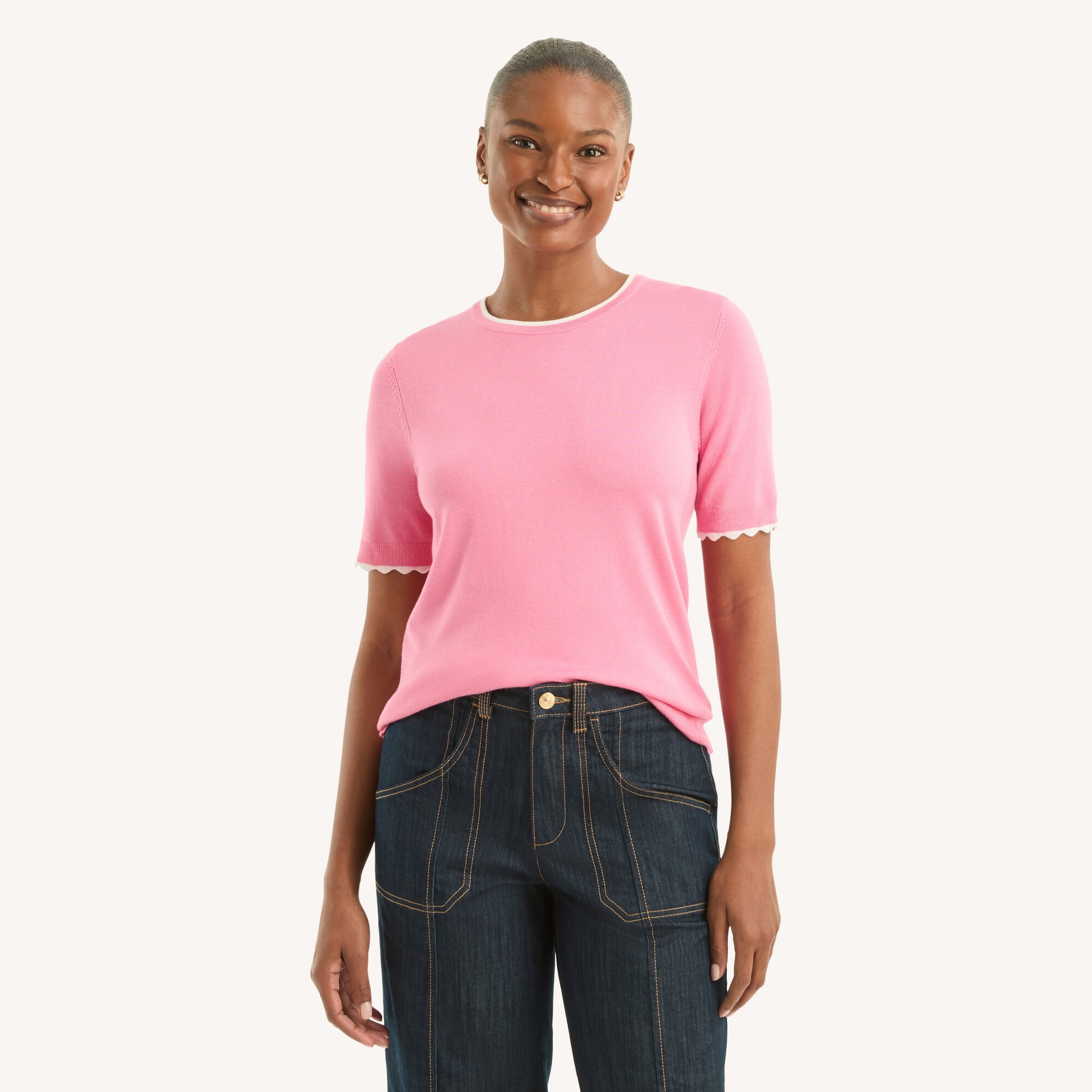 Nautica Women's Scalloped Short-Sleeve Sweater 677 (Watermelon), S