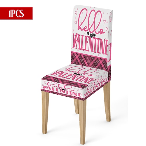 Stretch-Stuhlbezug zum Valentinstag, schwarz-weiß kariert mit Herz- und Schleifenmotiv an der Rückenlehne, abnehmbarer und waschbarer Winter-Stuhlbezug für Zuhause, Restaurant, Küche und Wohnzimmer Image