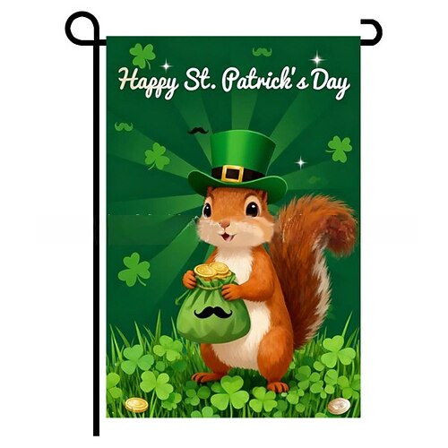 Gartenflagge zum St. Patrick's Day, grünes Blatt Kleeblatt-Design, irische Festtags-Gartendekoration, St. Patrick's Day Partydekoration für Garten oder Terrasse.
