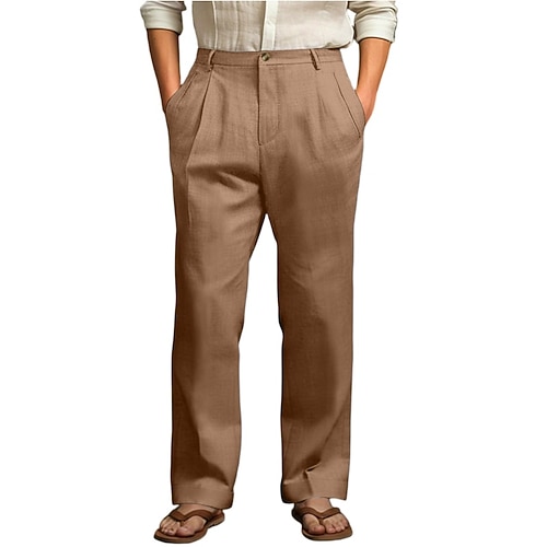 Herren Hose aus Baumwollleinen Hose Sommerhose Baggy-Hosen Strandhose Tasche Einfarbig Komfort Atmungsaktiv Täglich Outdoor Strand Urlaub Mode Schwarz Weiß Unelastisch Image