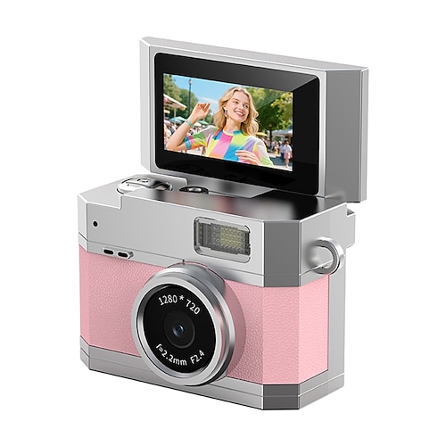 Neue Daumengroße Klappbildschirm Mini-Kamera Retro Digitalkamera Mini mit Lanyard 180 Klappbildschirm Videomodus Multi-Stil Schönheitsfilter Valentinstagsgeschenk