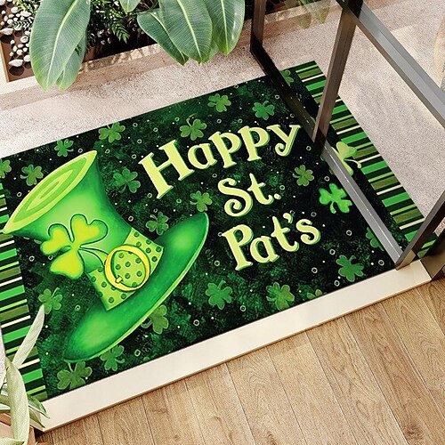 Fußmatte zum St. Patrick's Day, irisches vierblättriges Kleeblatt-Design, Eingangsmatte, festlicher grüner Kleeblatt-Türteppich für die Feierlichkeiten zum St. Patrick's Day. Image