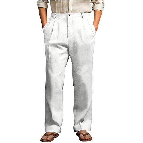 Herren Hose aus Baumwollleinen Hose Sommerhose Baggy-Hosen Strandhose Tasche Einfarbig Komfort Atmungsaktiv Täglich Outdoor Strand Urlaub Mode Schwarz Weiß Unelastisch Image