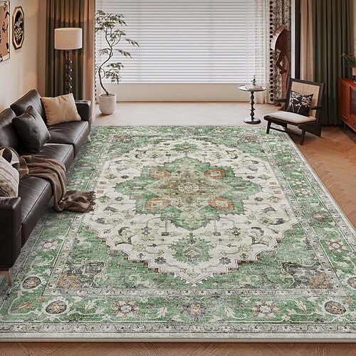 Amerikanischer Vintage-Teppich fürs Wohnzimmer, pflegeleichter Kunstkaschmirteppich, strapazierfähig, weich und komfortabel, ideal für Zuhause, stilvoller und praktischer Teppich Image