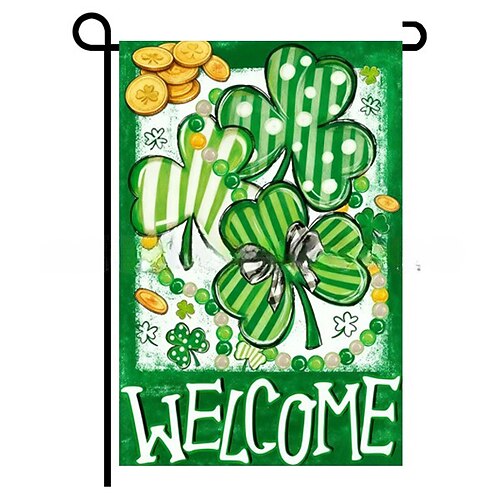Gartenflagge zum St. Patrick's Day, grünes Blatt Kleeblatt-Design, irische Festtags-Gartendekoration, St. Patrick's Day Partydekoration für Garten oder Terrasse.