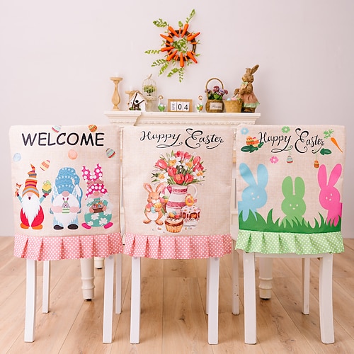 3er-Pack Stuhlhussen mit Ostermotiv und Hasenmuster für Osterdekoration, Frühlingsfest und Sitzgelegenheiten Image