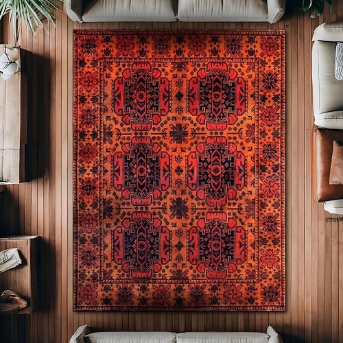 Vintage-Perserteppich, fleckenabweisend und pflegeleicht, Sofadecke im Ethno-Stil, rutschfeste Bettvorlegerin, strapazierfähige und elegante Wohnzimmer-Bodendekoration Image