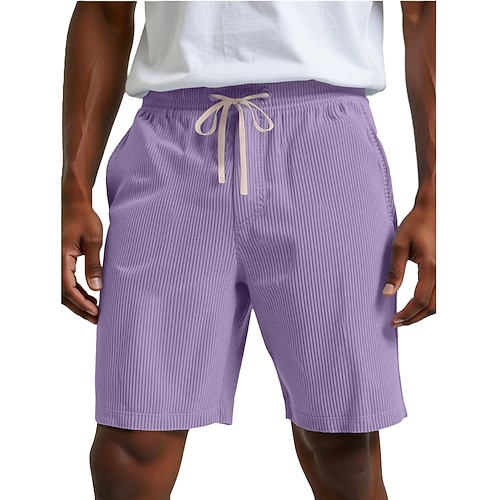 Herren Shorts Freizeitshorts Cordshorts Tasche Elastischer Bund Einfach Atmungsaktiv Knielang Outdoor Urlaub Alltagskleidung Urlaub Mode Blau Schwarz Mikroelastisch Image