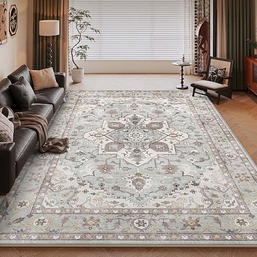 Amerikanischer Vintage-Teppich fürs Wohnzimmer, pflegeleichter Kunstkaschmirteppich, strapazierfähig, weich und komfortabel, ideal für Zuhause, stilvoller und praktischer Teppich Image