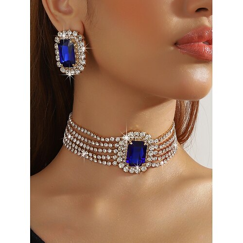 Damen-Choker mit smaragdgrünen Strasssteinen Ohrring-Set, goldfarbener Kristallschmuck, glamouröser Stil für Partys Abendveranstaltungen Image