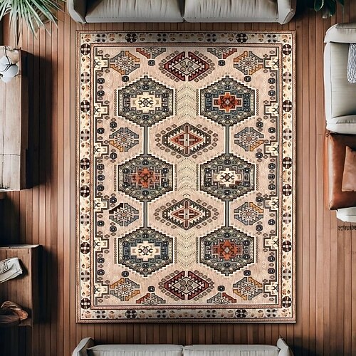 Vintage-Perserteppich, fleckenabweisend und pflegeleicht, Sofadecke im Ethno-Stil, rutschfeste Bettvorlegerin, strapazierfähige und elegante Wohnzimmer-Bodendekoration Image