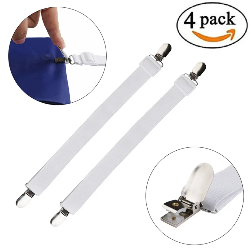 4 pezzi di fissaggio per lenzuolo regolabile cinghie coprimaterasso elastico supporto angolare clip pinze cavo per bretelle gancio fermagli ad anello