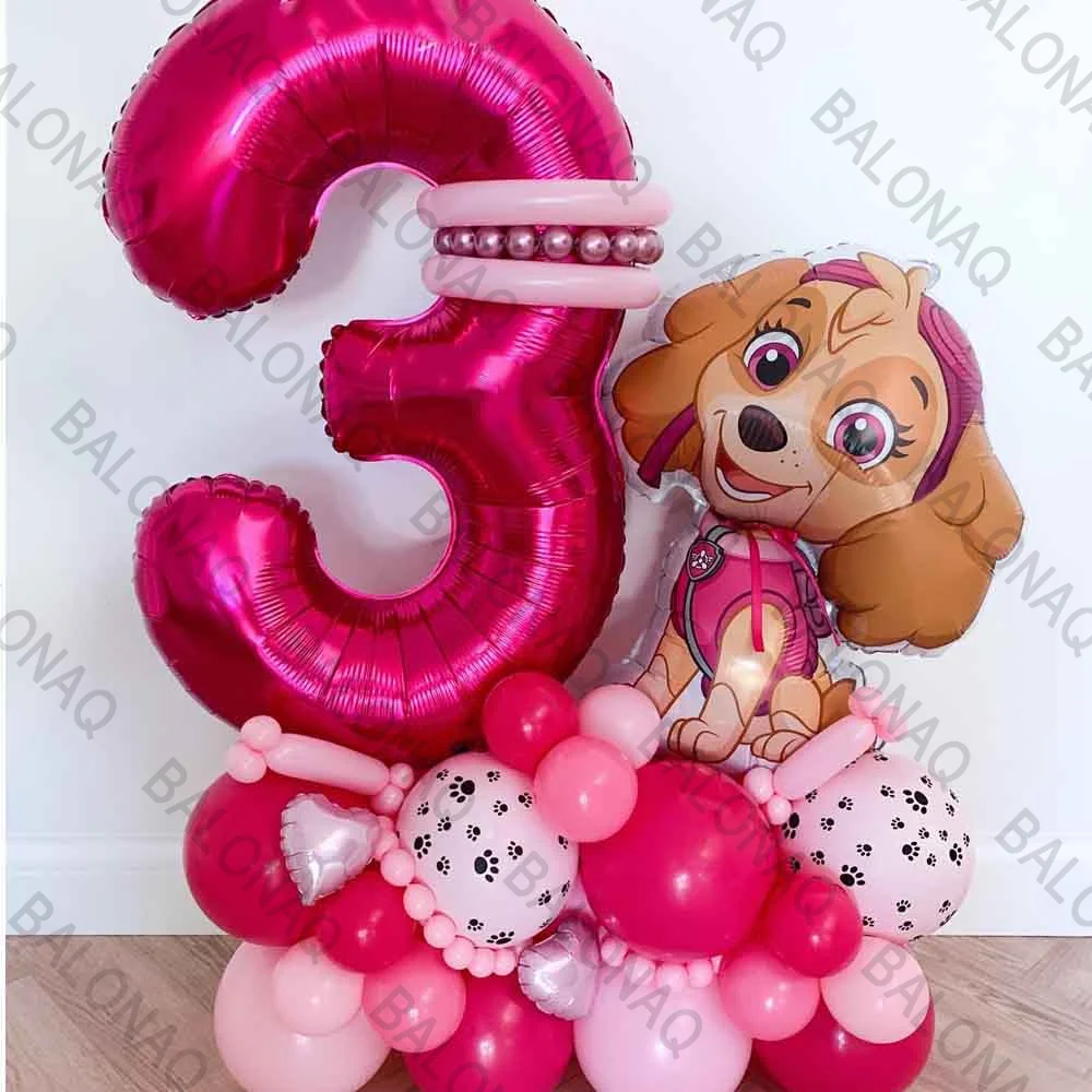 24 Stück Paw Patrol Dog Skye Ballon Geburtstagsdekoration Nummer Aluminium Latex Ballons Set Kinder Partyzubehör Geschenkbevorzugung Dekor Image